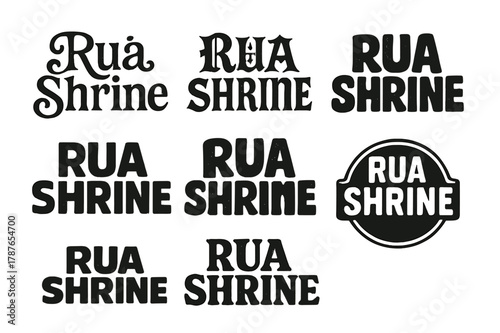 Diverse Lettering Grid. Rua Shrine. Set lettering. harmonious lettering variations of the same emblematic concept, each with different artistic interpretation