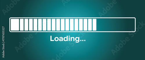 Digital Loading Progress Bar on Blue Gradient Background. Vector Illustration
