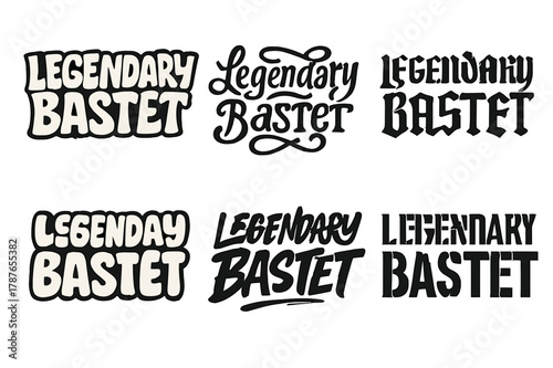 Legendary Bastet Lettering. Legendary Bastet. Set lettering. harmonious lettering variations of the same emblematic concept (Funky cartoon-style lettering,
