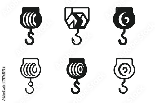 Stage Automation Logos. Technology for live performances. Set Logo of Technology for live performances: Stage automation winch and cable. Icon set. harmonious