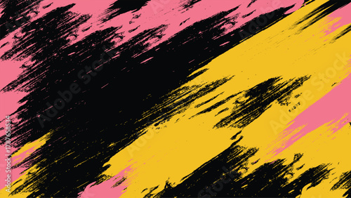 abstract pink and yellow grunge paint texture  black background