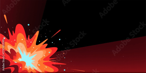 Abstract explosion of red and orange light, flame, and color creating a motion art background, texture, and wallpaper for design