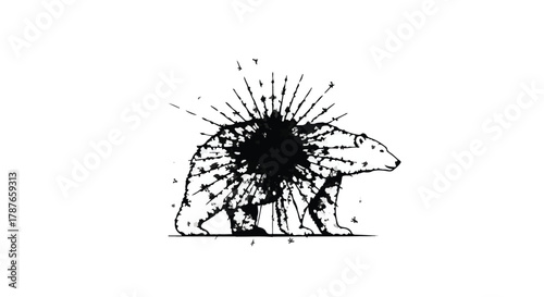 Abstract polar bear illustration with radiating ink splatters symbolizing energy and disruption