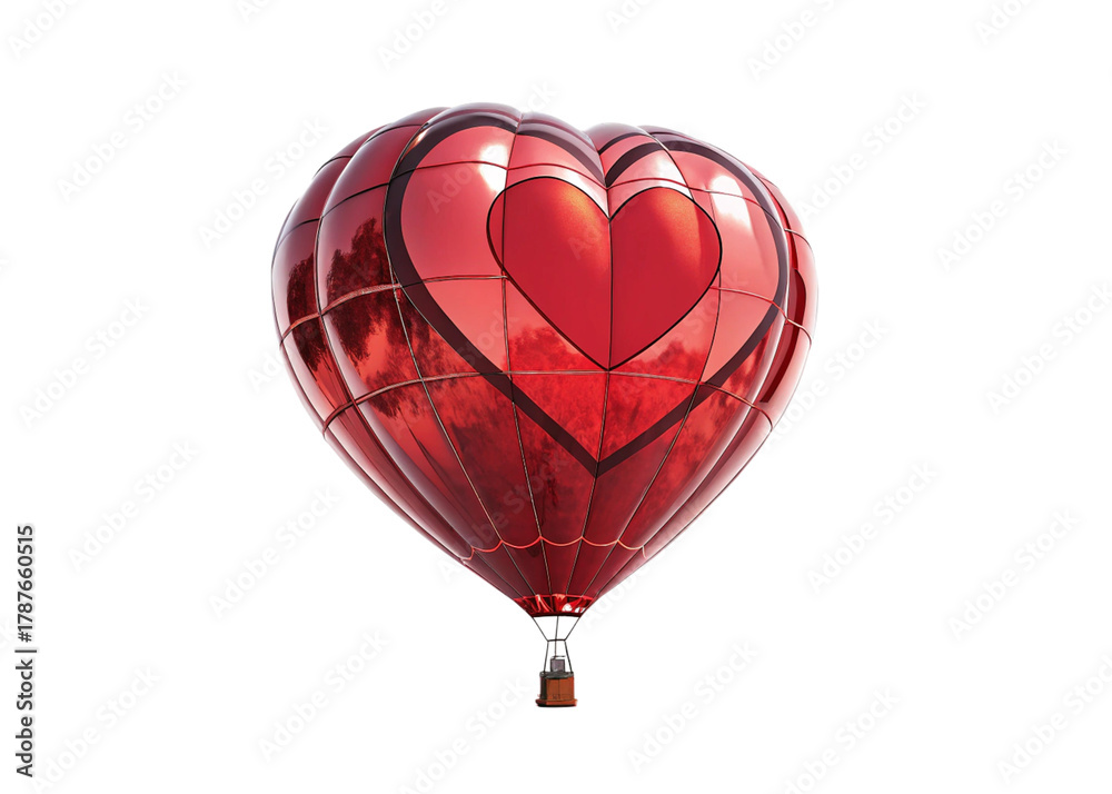 Obraz premium Soaring Heart: A vibrant, heart-shaped hot air balloon rises gracefully against the bright sky, a symbol of love, freedom, and the promise of new adventures.
