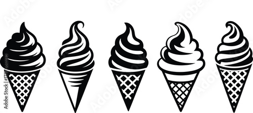 Soft Serve Ice Cream Cone Vector Icons: Dessert, Summer, Sweets