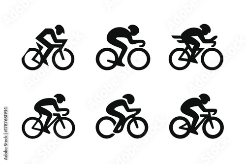 Cycling Logo Variations. Road cycling. Set Logo of Road cycling: speed cyclist with aerodynamic form. harmonious logo variations of the same emblematic