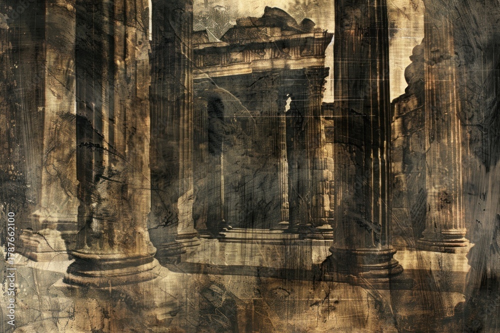 Fototapeta premium Ancient temple of etching art architecture archaeology.