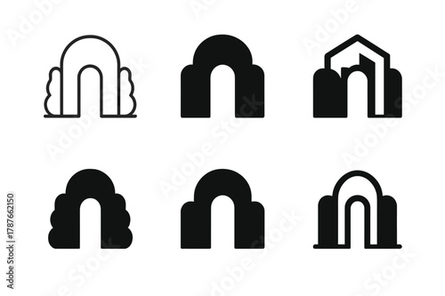 Secret Path Logos. Secret Path. Set Logo of Secret Path: hidden gate in hedgerow. harmonious logo variations of the same emblematic concept, each