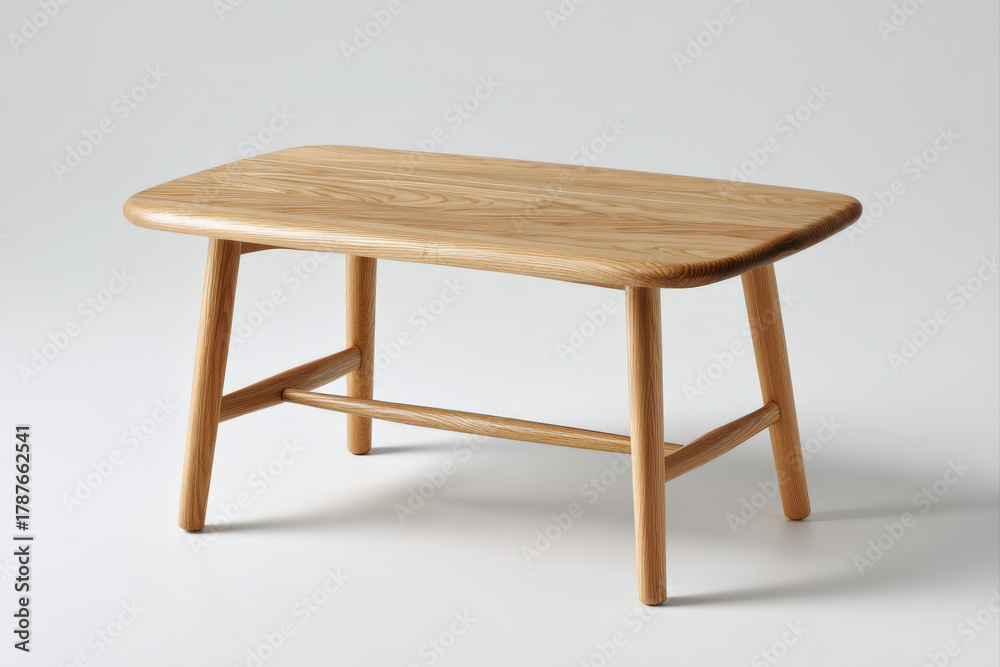 Fototapeta premium Low wooden chabudai-style table with smooth chamfered edges on white background