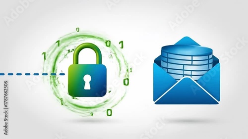 Email encryption and security stages concept animation, from sent to verified message, cyber