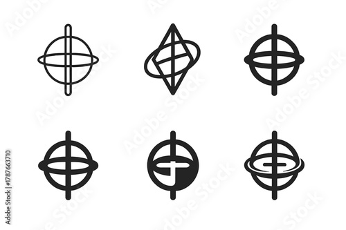 Harmony Logo Variations. balance. Set Logo of balance: Spinning gyroscope ring. Icon set. harmonious logo variations of the same emblematic concept, each with