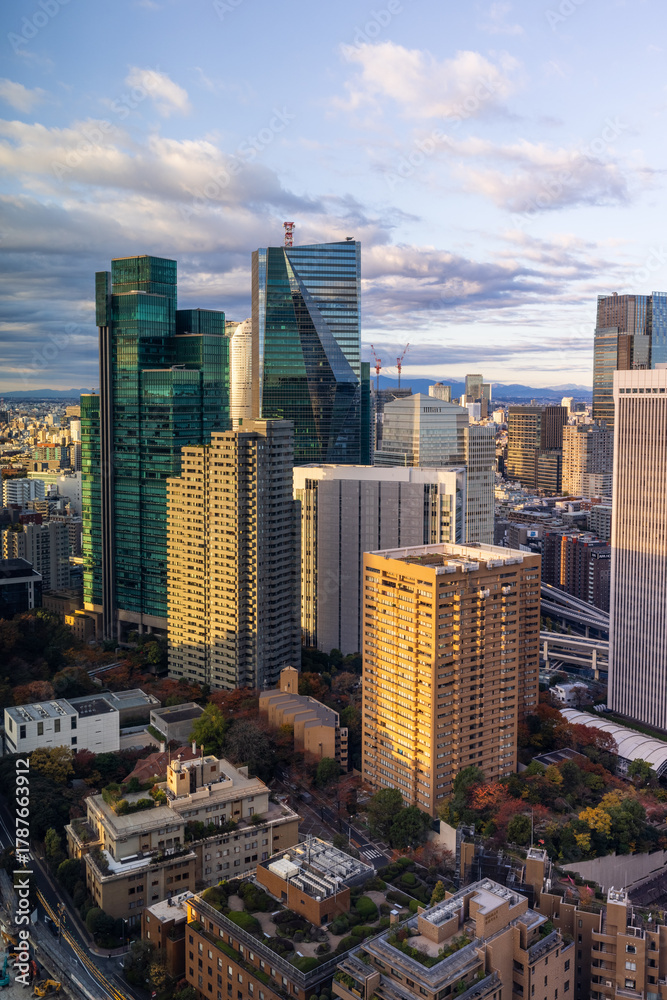 Naklejka premium Modern Architecture in Tokyo, Japan on a sunny morning