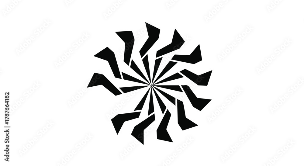 Obraz premium Abstract black geometric pattern radiating from center on white background