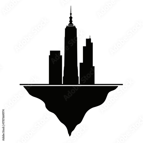 Isolated cityscape silhouette with modern skyscrapers in monochrome, minimalist illustration. Isolated cityscape design shows abstract metropolitan skyline, tall buildings and modern architecture.