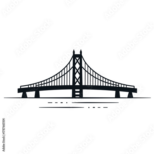 Isolated bridge spans river, with a clear and simple design. Isolated bridge shows strength and architectural concept, emphasizing its construction and landmark status.