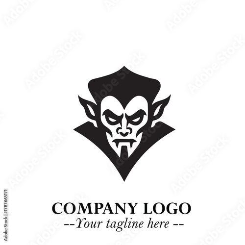 Head of Dracula Logo Symbol in Black on the White Background with Horror Minimal Vector Design