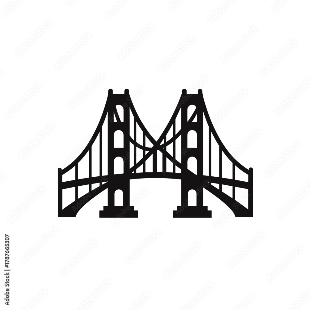 Obraz premium Isolated graphic of bridge on white, an architectural marvel showcasing iconic structure. Isolated graphic embodies architectural elegance, highlighting meticulous design, engineering ingenuity,
