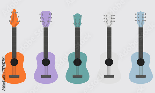 Set of  Acoustic Guitars in Flat Style