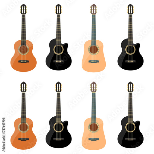 Set of  Acoustic Guitars in Flat Style