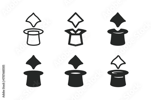 Stage Illusions Logos. Stage illusions. Set Logo of Stage illusions: Silk handkerchief vanish. Icon set. harmonious logo variations of the same emblematic