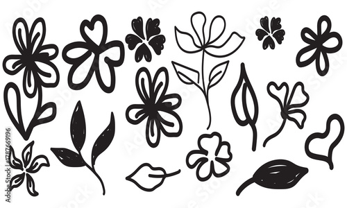 Flower brush paint design. Hand drawn floral vector elements. crayon texture brush abstract olive, flower, leaf abstract hand drawn. Vector illustration