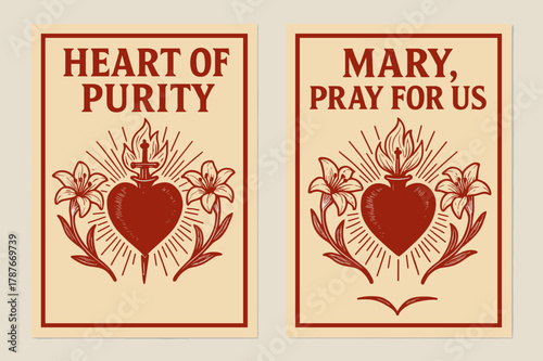 Immaculate Heart Banners. Immaculate Heart. Two vertical A6 banners with safe margins, centered composition, no elements touching edges, bold, red and beige,