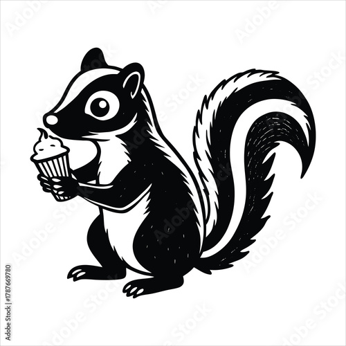 Cute skunk holding ice cream cone vector art