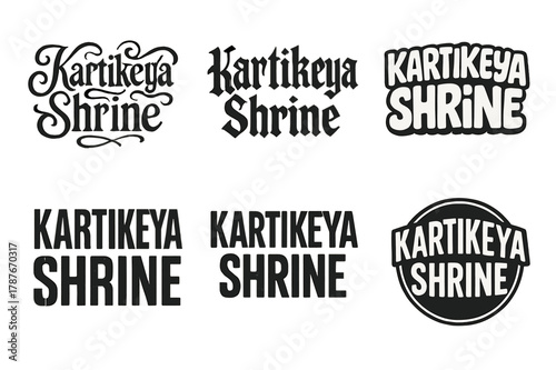 Karitkeya Shrine Lettering Grid. Karitkeya Shrine. Set lettering. harmonious lettering variations of the same emblematic concept, each with different artistic