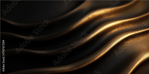 Flowing luxury golden silk satin fabric texture with soft light wave pattern for a smooth design backdrop