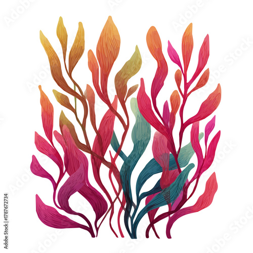 A kelp seaweed strands, My Simple flat 2D icon isolated on a white background, flat design, vector, animation design, flat 2D icon, minimalist design. EPS format illustration design set