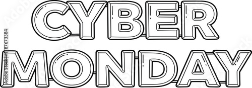 Black and white Cyber Monday text design. Vector typography for online shopping promotions, retail sales events, and digital discount banners