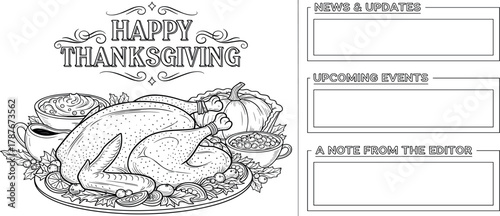 Happy Thanksgiving Greeting Card with Festive Food and Placeholders for Text