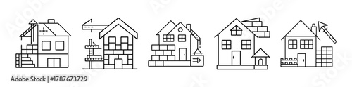 Set of home renovation and construction line icons