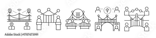 Line art icons of bridges representing connection and network links