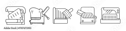 Collection of bread slicer machines outline icon set