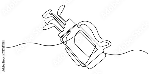 Golf bag continuous one line drawing. Single line art illustration of golf equipment. Editable vector, Golf bag continuous line. Continuous one line drawing golf bag. Golf, bag  concept. Single line
