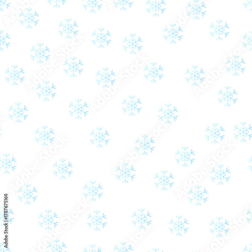 Blue snowflakes seamless pattern isolated on white background.Texture of snowflakes.Winter background.Seamless winter pattern with blue snowflakes.Christmas abstract backdrop.Stock vector illustration