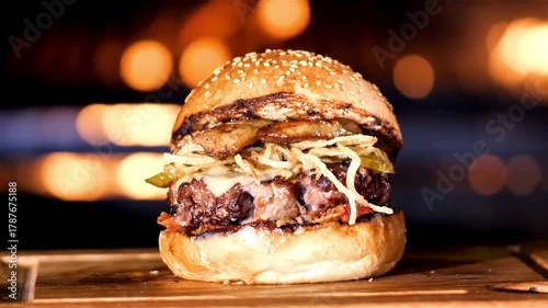burger with fresh iceberg cabbage, Macro background. Close-up view, fast food,