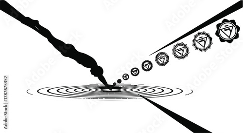 Silhouette of a person diving into water, creating ripples and energy centers.