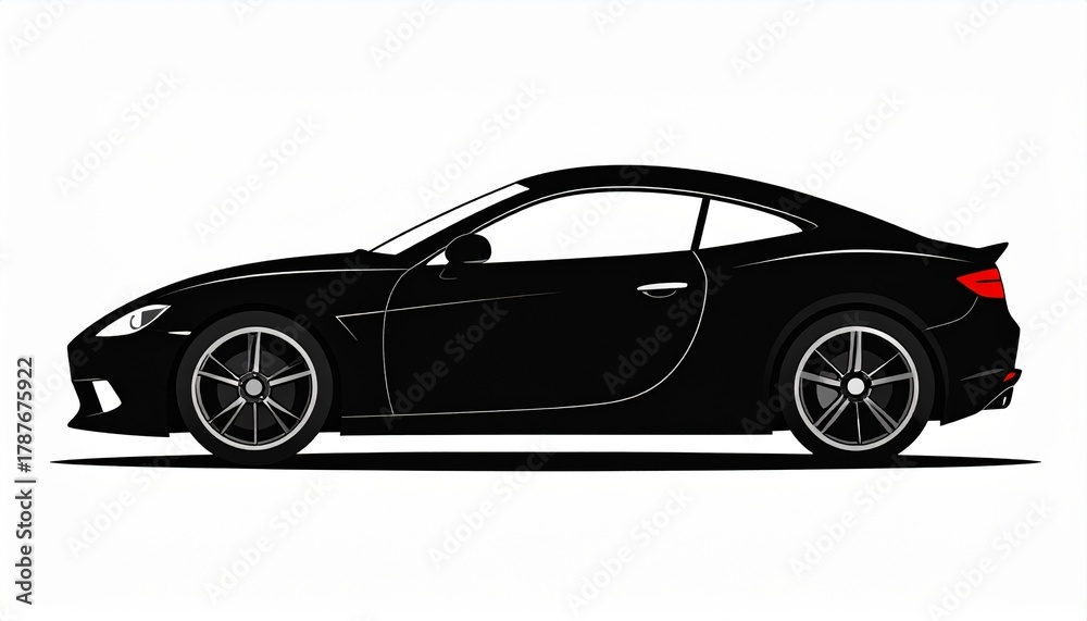 Naklejka premium Black sports car silhouette vector illustration on white background, perfect for automotive logo, design, or branding.