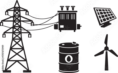 Renewable and traditional energy sources connected to power grid