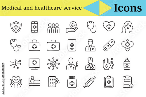 Medical and healthcare line icons collection for hospitals and telemedicine design