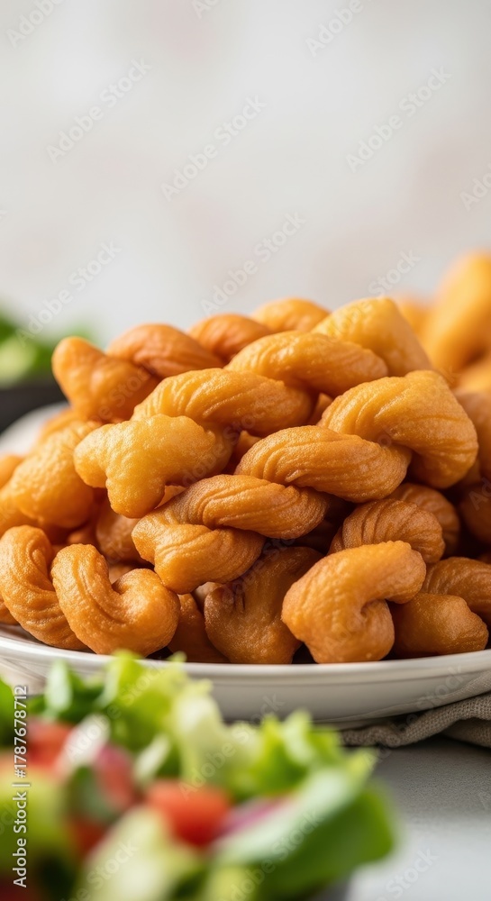 Fototapeta premium Golden Twisted Fried Moroccan Pastries on a White Plate