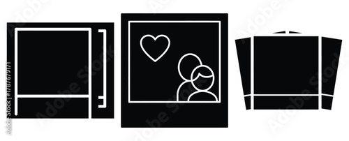 couple photo frame silhouette Valentine icon set,Black color simple Vector icons