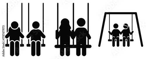 couple on swing silhouette Valentine icon set,Black color simple Vector icons