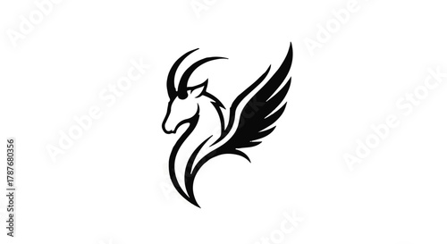 Majestic winged mythical creature with ram horns, elegant logo design