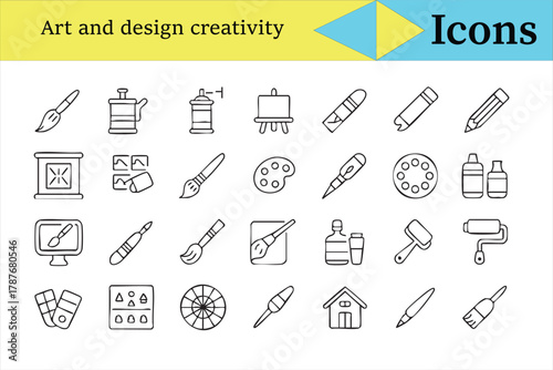 Art and creativity line icons collection for design and drawing vector projects
