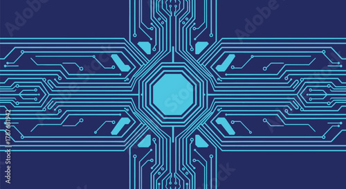 Illustration of a blue circuit board on a dark blue background editable vector file