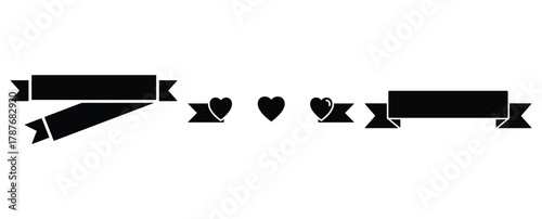 heart banner silhouette Valentine icon set,Black color simple Vector icons