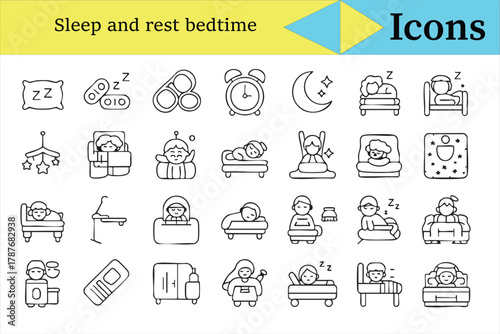 Relaxation, sleep, and bedtime icons